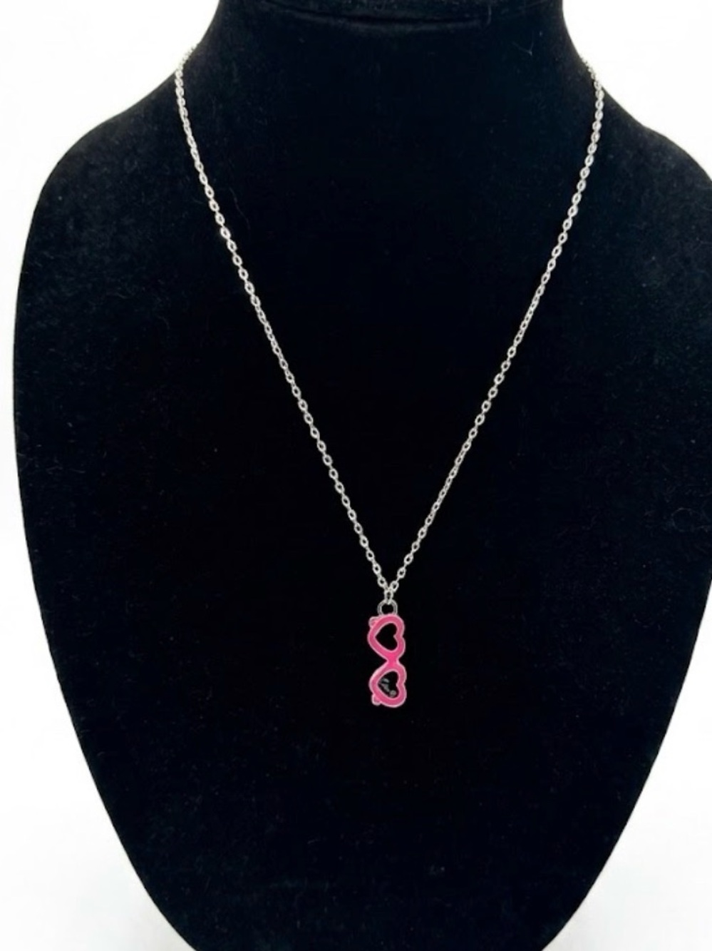 Coach Pink & Silver Enamel Heart Sunglasses Pendant Necklace